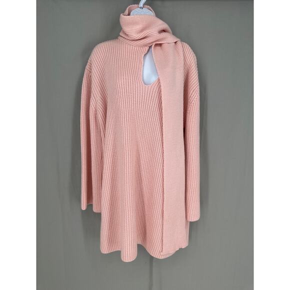 Selmacilek Revolve Dress Womens Large Pink Knit Mini Sweaterdress Scarf Detail - Picture 1 of 8